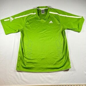 Adidas Mens Soccer Jersey Lime Green White Stripe Short Sleeve Large SARS 379361